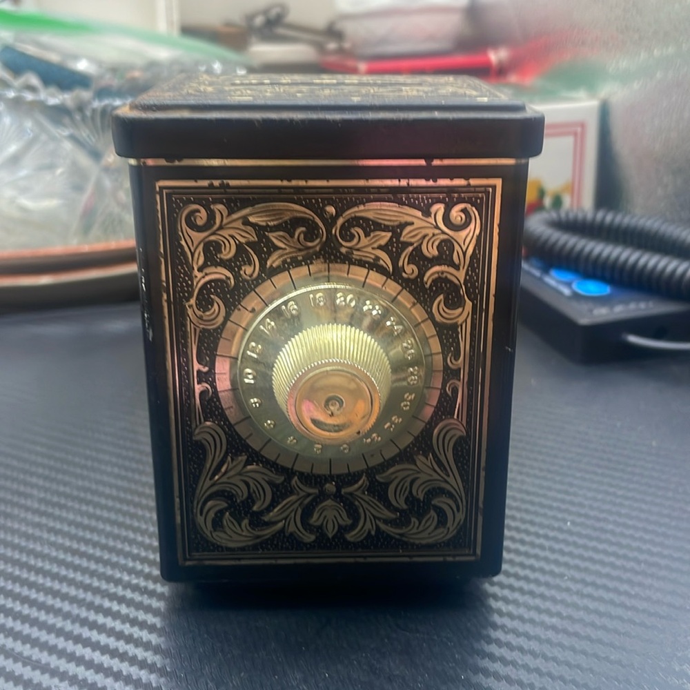 Vintage Avon Made in England Tin Combination Safe Decorative Coin Bank